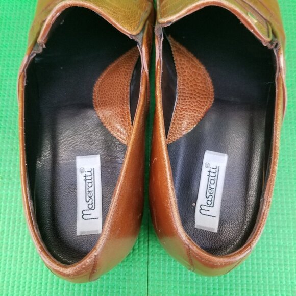 ✅Maseratti Embossed Croc Pattern Brown Leather Loafers Mens 9.5 Slip Dress Shoes main image 7